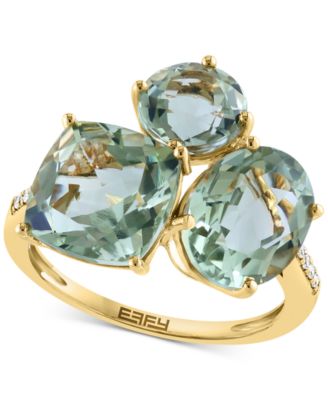 EFFY Collection - Green Quartz (8 ct. t.w.) & Diamond (1/20 ct. t.w.) Three Stone Ring in 14k Gold
