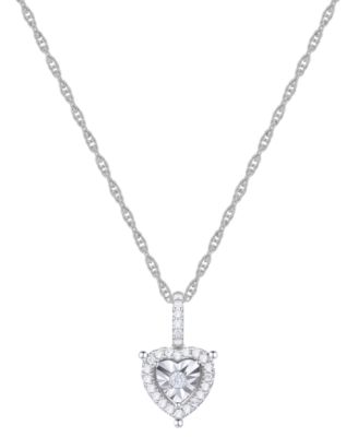 Macy's - Diamond Heart Halo 18" Pendant Necklace (1/4 ct. t.w.) in Sterling Silver