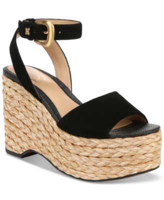 Sam Edelman - Women's April Ankle-Strap Raffia-Wedge Sandals
