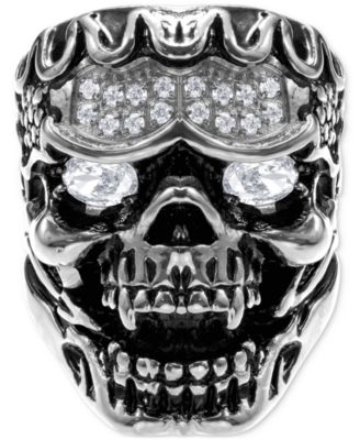 Blackjack - Cubic Zirconia Ornately Detailed Skull Statement Ring