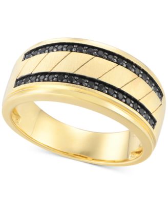 Macy's - Men's Black Diamond Double Row Band (1/3 ct. t.w.) in 10k Gold (Also in Champagne Diamond)