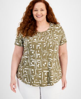 JM Collection - Plus Size Geo Etch Short-Sleeve T-Shirt