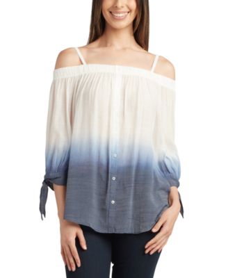 BCX - Juniors' Off-The-Shoulder Dip-Dyed 3/4-Sleeve Top