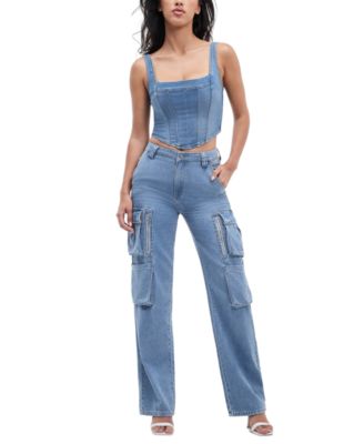 GUESS - Women's Kori High Rise Wide Leg Cotton Cargo Jeans