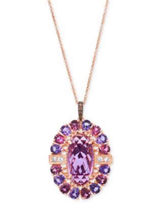 Le Vian - Grape Amethyst (5-3/4 ct. t.w.), Passion Fruit Tourmaline (1 ct. t.w.) & Diamond (1/6 ct. t.w.) Oval Halo Adjustable 20" Pendant Necklace in 14k Rose Gold