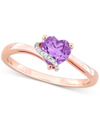 Macy's - Amethyst (5/8 ct. t.w.) & Diamond Accent Heart Promise Ring in 18k Rose Gold Flash-Plated Sterling Silver