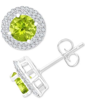 Macy's - Amethyst (1-1/2 ct. t.w.) & Lab-Grown White Sapphire (1/2 ct. t.w.) Halo Birthstone Stud Earrings in Sterling Silver (Also in Additional Birthstones)
