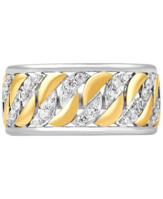 Macy's - Men's Diamond Chain Link Inspired Ring (1/2 ct. t.w.) in Sterling Silver & 18k Gold-Plate