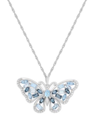 Macy's - Blue Topaz (2-1/4 ct. t.w.) & Lab-Grown White Sapphire (1/5 ct. t.w.) 18" Pendant Necklace in Sterling Silver (Also in Amethyst)