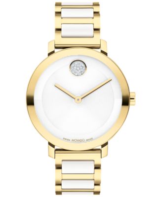 Movado - Women's Swiss Bold Evolution 2.0 White Ceramic & Gold Ion Plated Steel Bracelet Watch 34mm