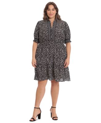 London Times - Plus Size Printed Short-Sleeve Shift Dress
