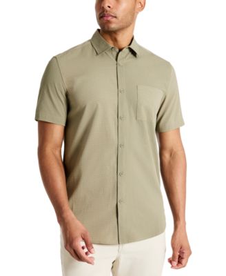Kenneth Cole - Men's Slim Fit Short-Sleeve Mixed Media Sport Shirt