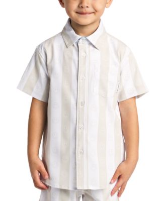 Sovereign Code - Big Boys Striped Smile-Print Button-Down Shirt