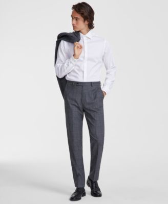Calvin Klein - Men's Slim-Fit Gray Plaid Wool-Blend Suit Separate Pants