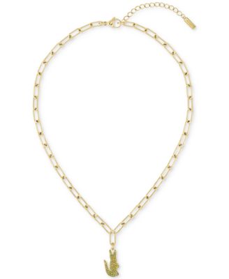 Lacoste - Gold-Tone Stainless Steel Pav&eacute; Crocodile Pendant Necklace, 17" + 2" extender