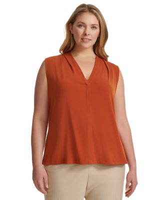 Calvin Klein - Plus Size Solid V-Neck Sleeveless Top
