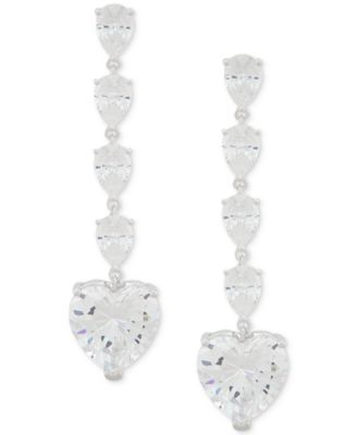Arabella - Cubic Zirconia Heart Dangle Drop Earrings in Sterling Silver