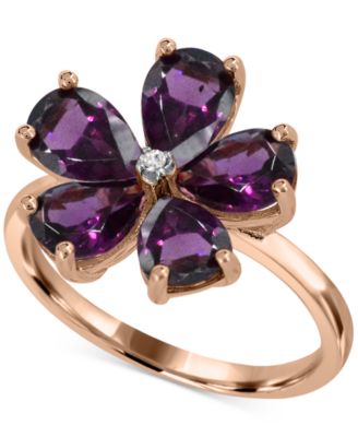 Macy's - Rhodolite (3-1/2 ct. t.w.) & Diamond Accent Flower Ring in 14k Rose Gold-Plated Sterling Silver
