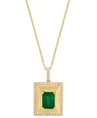 EFFY Collection - Emerald (1-3/8 ct. t.w.) & Diamond (1/5 ct. t.w.) Pyramid Inspired 18" Pendant Necklace in 14k Gold