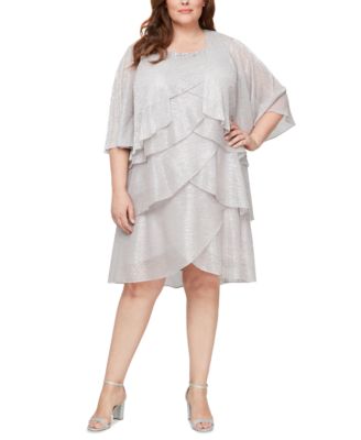SL Fashions - Plus Size 2-Pc. Metallic Tiered Dress & Jacket Set