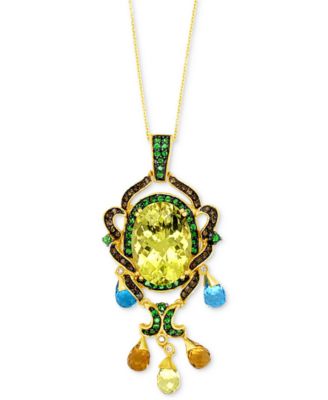 Le Vian - Multi-Gemstone (18-1/2 ct. t.w.) & Diamond (1/20 ct. t.w.) Swirl Halo 18" Pendant Necklace in 14k Gold