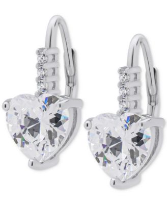 Macy's - Lab Grown White Sapphire Heart Leverback Drop Earrings (4-3/4 ct. t.w.) in Sterling Silver