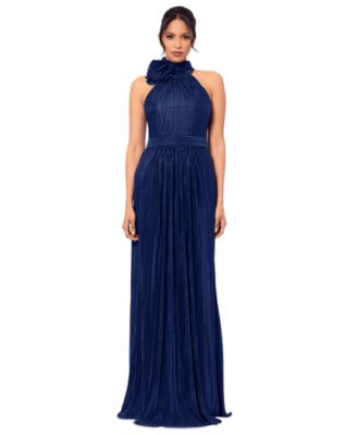 Betsy & Adam - Women's Mock Neck Pleated Halter Gown
