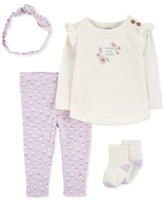 Carter's - Baby Girls 4-Pc. Floral-Print Headwrap, Top, Pants & Socks Set