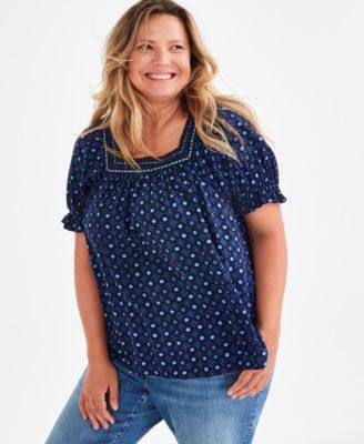 Style & Co - Plus Size Printed Puff-Sleeve Top