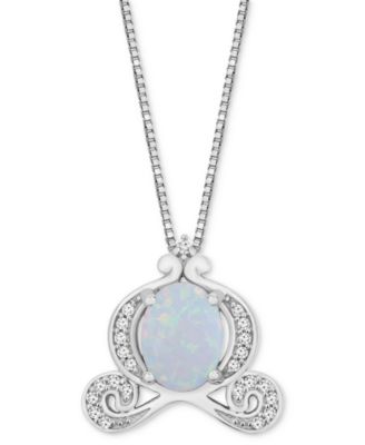 Disney Enchanted Vault - Lab-Created Opal (1/3 ct. t.w.) & Diamond (1/10 ct. t.w.) Cinderella Carriage Pendant Necklace in Sterling Silver, 16" + 2" extender