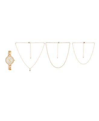 Jessica Carlyle - Women's Gold-Tone Bracelet Watch 34mm & 3-Pc. Necklace Gift Set