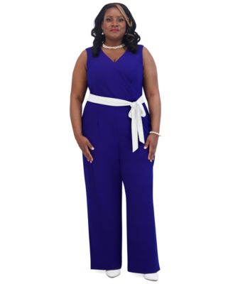 Kasper - Women's Surplice-Neck Sleeveless Tie-Waist Jumpsuit