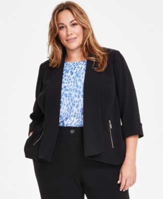 Kasper - Plus Size Shawl Collar 3/4-Sleeve Blazer