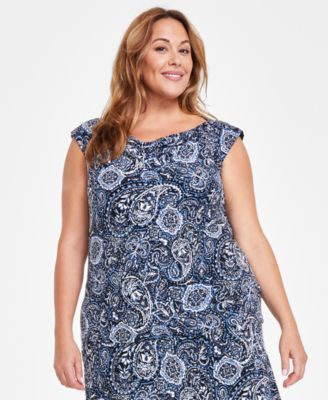 Kasper - Plus Size Paisley-Print Cowlneck Blouse