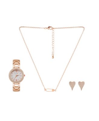 Jessica Carlyle - Women's Holiday 2022 Rose Gold-Tone Metal Alloy Bracelet Watch 33mm Gift Set