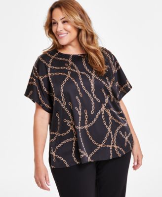 Anne Klein - Plus Size Chain-Print Dolman-Sleeve Top