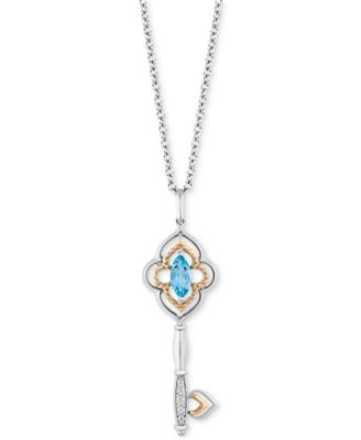 Disney Enchanted Vault - Swiss Blue Topaz (3/8 ct. t.w.) & Diamond (1/20 ct. t.w.) Jasmine Key Pendant Necklace in Sterling Silver & 10k Gold