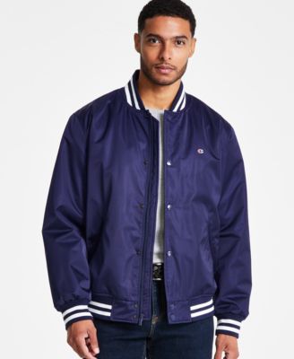 Champion - Men's Classic Logo Striped-Trim Varsity Jacket