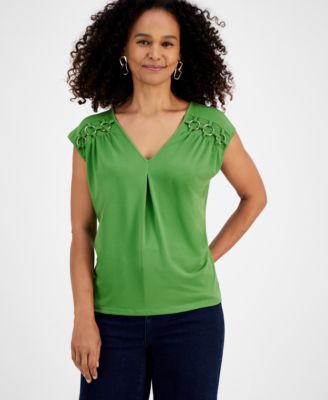 I.N.C. International Concepts - Women's O-Ring-Sleeve Pleat-Front Blouse