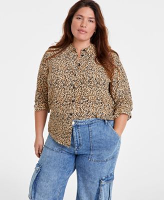 On 34th - Trendy Plus Size Printed Collared Shirt