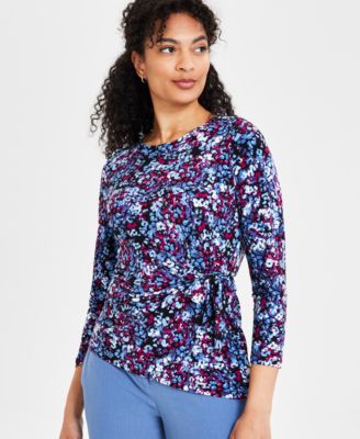 Kasper - Women's 3/4-Sleeve Side-Tied Blouse