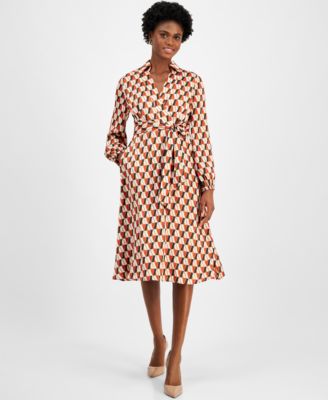 Tahari ASL - Women's Printed Satin Tie-Waist Midi Dress
