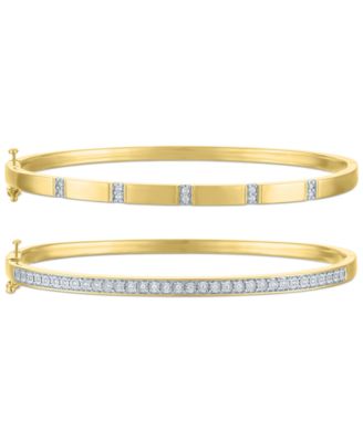 Macy's - 2-Pc. Set Diamond Bangle Bracelets (1/5 ct. t.w.) in 14k Gold-Plated Sterling Silver