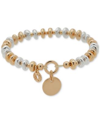 Anne Klein - Two-Tone Disc Charm Beaded Stretch Bracelet