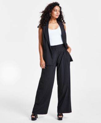 Bar III - Petite Pinstriped Loose-Fit Trousers