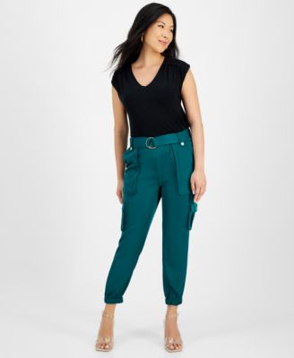 I.N.C. International Concepts - Women's High-Rise Belted Satin Cargo Pants