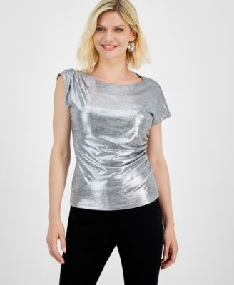 I.N.C. International Concepts - Petite Foil-Drape Top