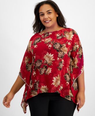JM Collection - Plus Size Embellished Chiffon Poncho