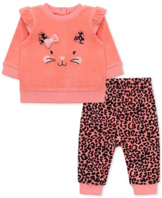 Little Me - Baby Girls Leopard Velour Sweatshirt & Pants Set