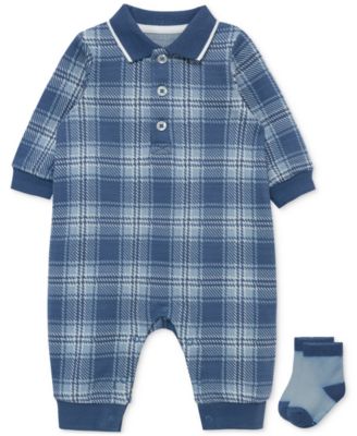 Little Me - Boys Plaid Coverall & Socks Set